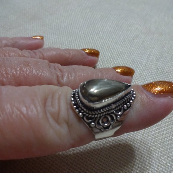 Ornate "APACHE PYRITE" Handmade Sterling Ring Size 7.25 #725B - Picture 2 of 3